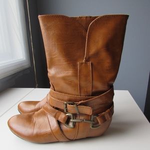 Camel Brown Leather Mid Calf Boots 8.5 GUC